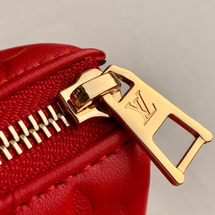 LOUIS VUITTON COUSSIN PM 27 RED MONOGRAM EMBOSSED PUFFY LAMBSKIN