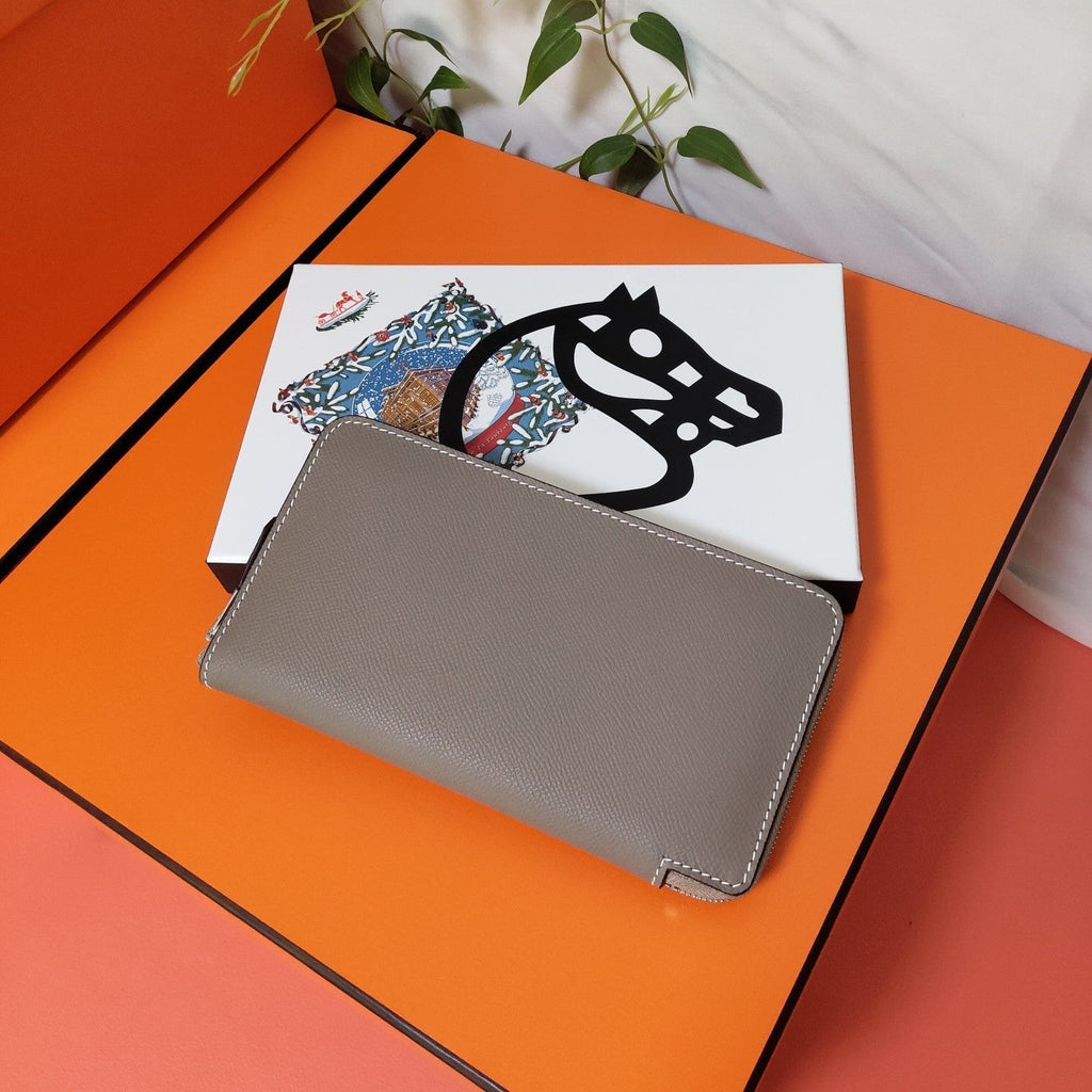 HERMES Zipper Wallet 20 Light Brown Epsom