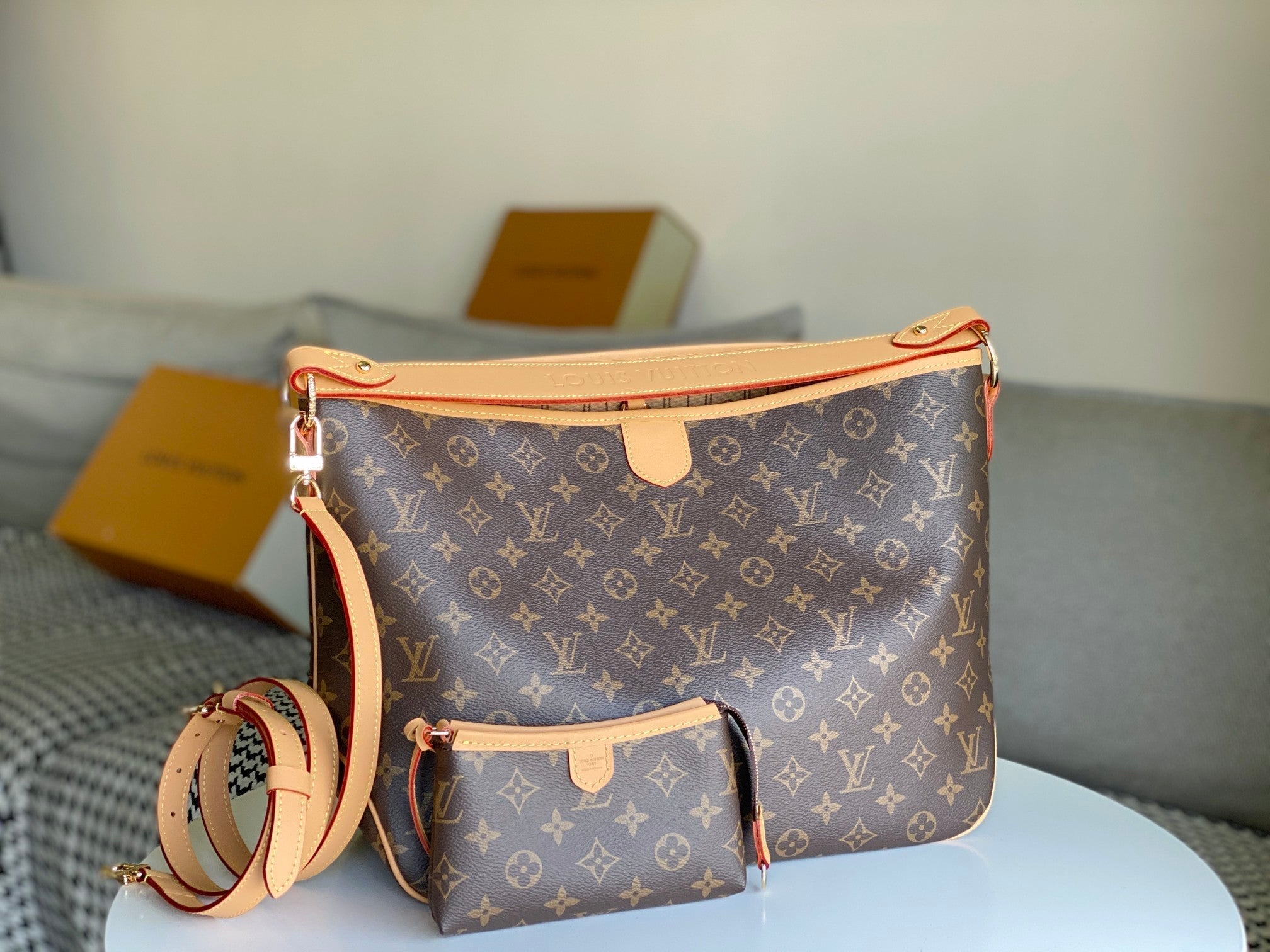LOUIS VUITTON LV 25S GRACEFUL 46 IN BROWN MONOGRAM CANVAS LEATHER TRIM GOLD HARDWARE