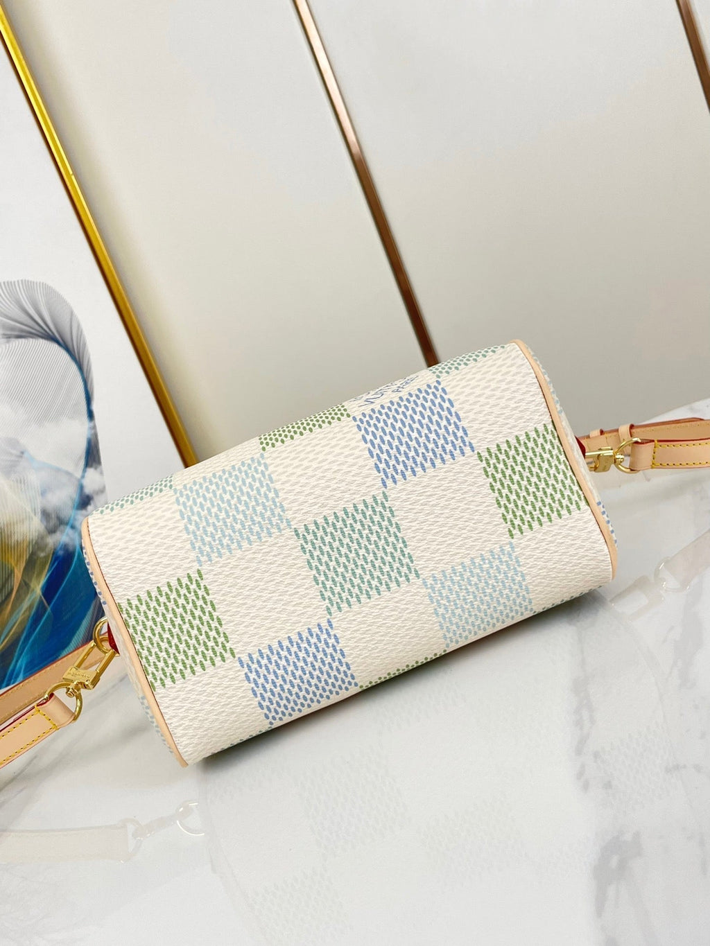 LOUIS VUITTON SPEEDY BANDOULIÈRE 20 IN PISTACHIO DAMIER GIANT CANVAS GOLD HARDWARE