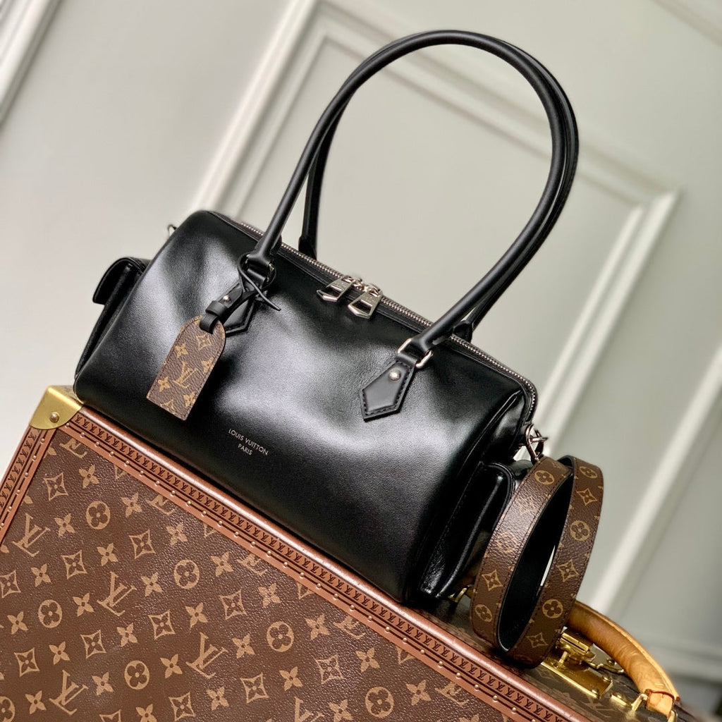 LOUIS VUITTON SPEEDY CARGO VIBE 28 IN BLACK LAMBSKIN MONOGRAM LOGO TAG
