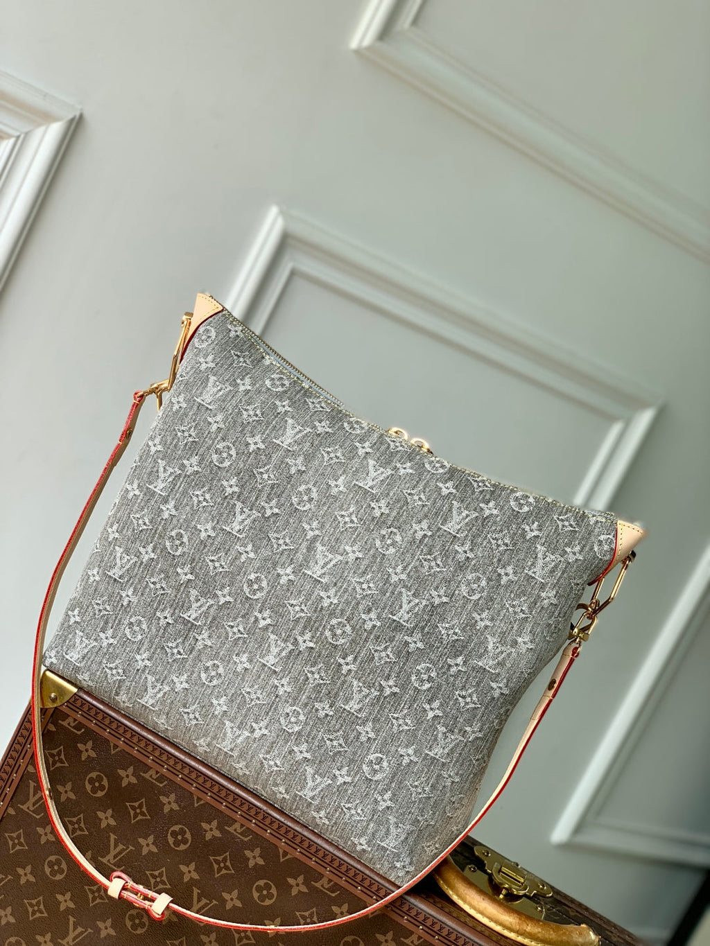 LOUIS VUITTON COUSSIN HOBO MM 38 IN GREY MONOGRAM DENIM