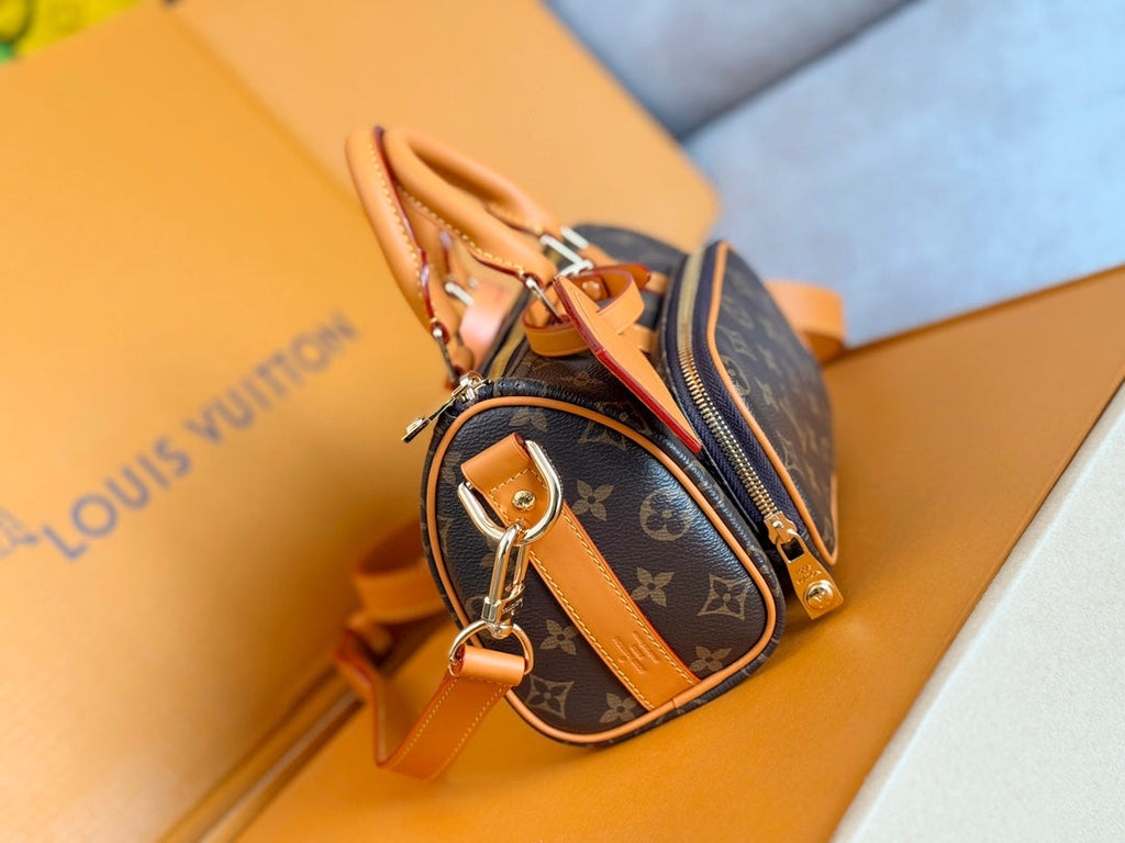 LOUIS VUITTON LV 25S KEEPALL CARGO 25 IN BROWN MONOGRAM CANVAS AND CALFSKIN GOLD HARDWARE