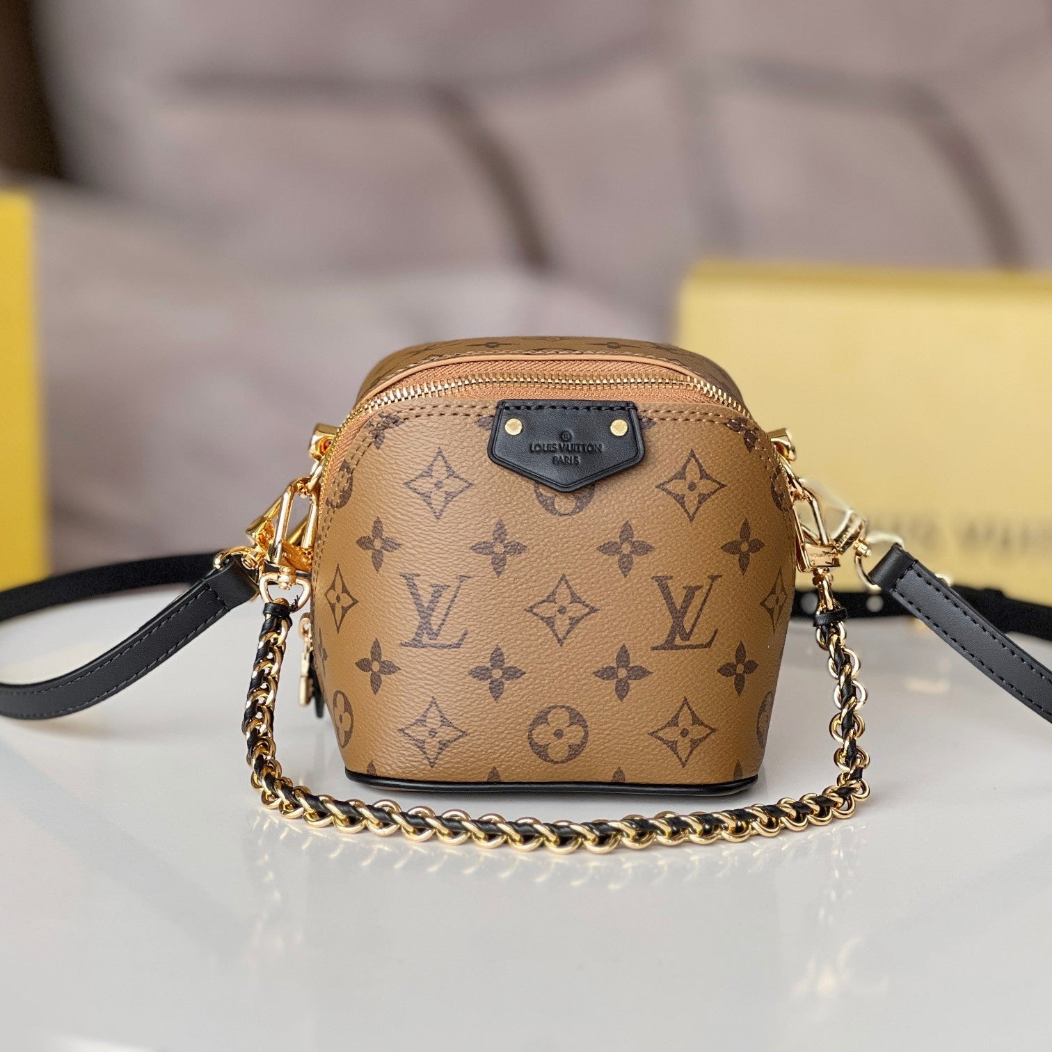 LOUIS VUITTON LV 25S JUST IN CASE 14 IN BROWN MONOGRAM CANVAS LEATHER TRIM BLACK