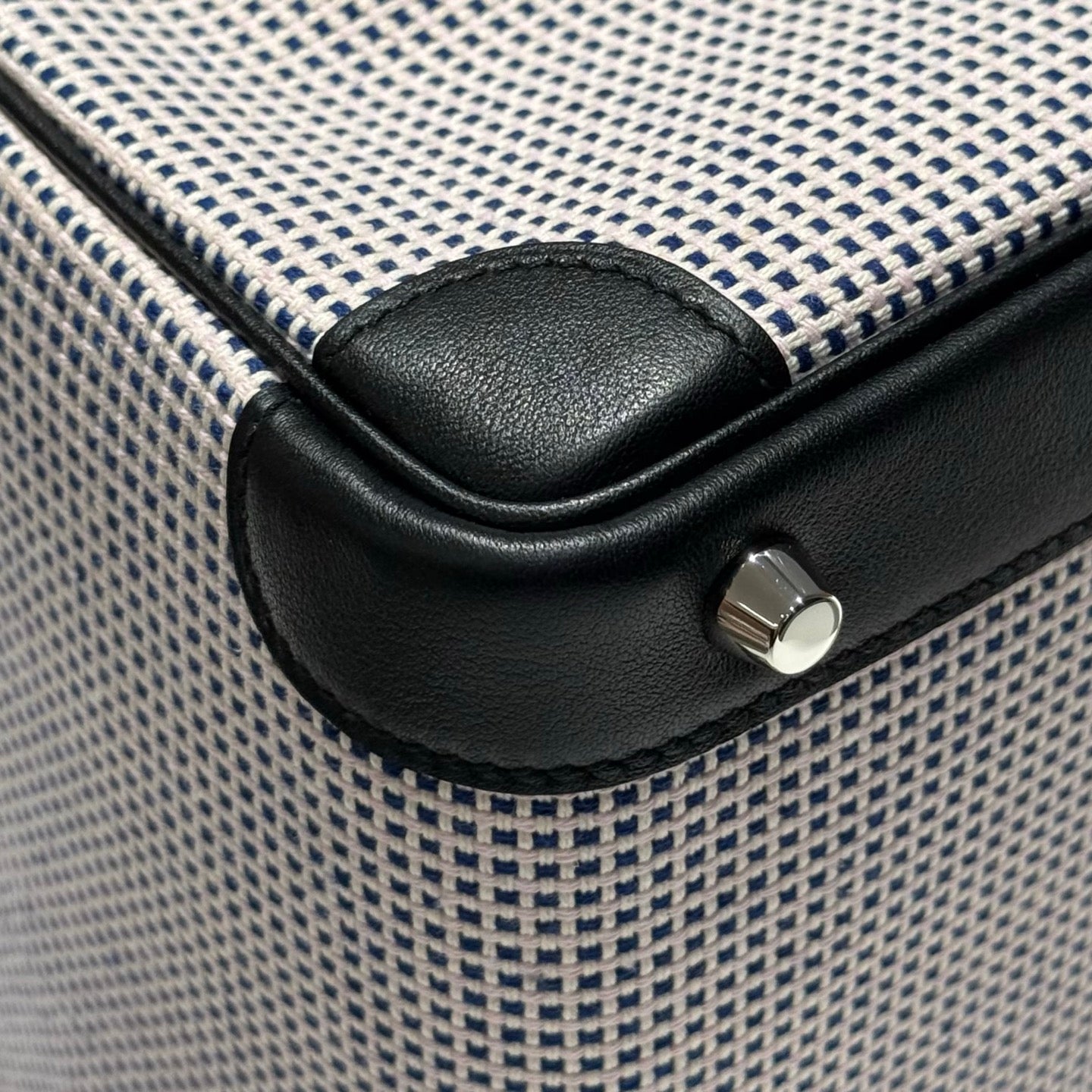 HERMES QUADRILLE BIRKIN 25CM IN BLACK SWIFT CALFSKIN WHITE BLUE PINK PLAID TOILE CANVAS