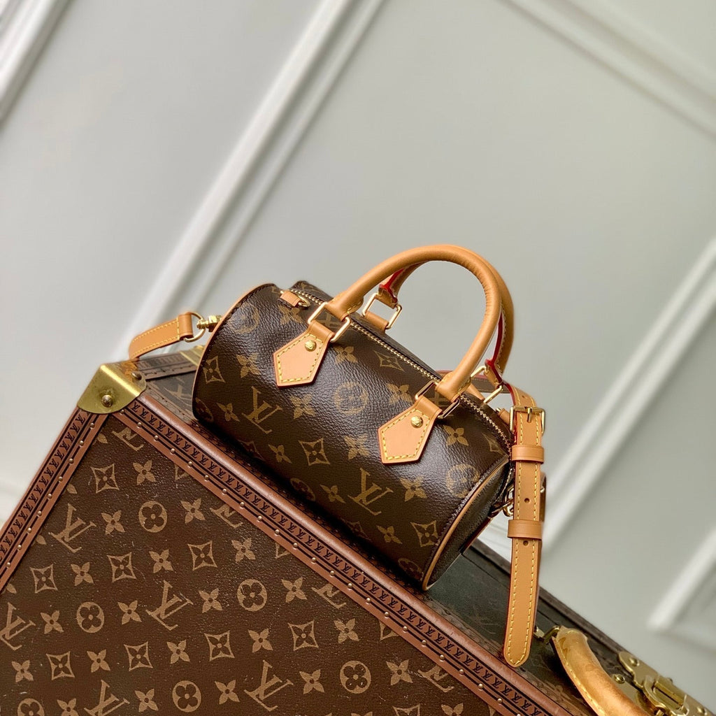LOUIS VUITTON NANO SPEEDY DATING 18 IN BROWN COATED CANVAS GOLD HARDWARE