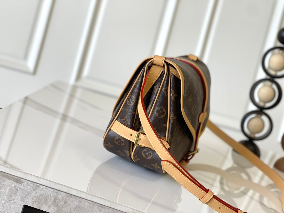 LOUIS VUITTON SAUMUR BB 35 IN BROWN MONOGRAM CANVAS AND LEATHER TRIM GOLD HARDWARE