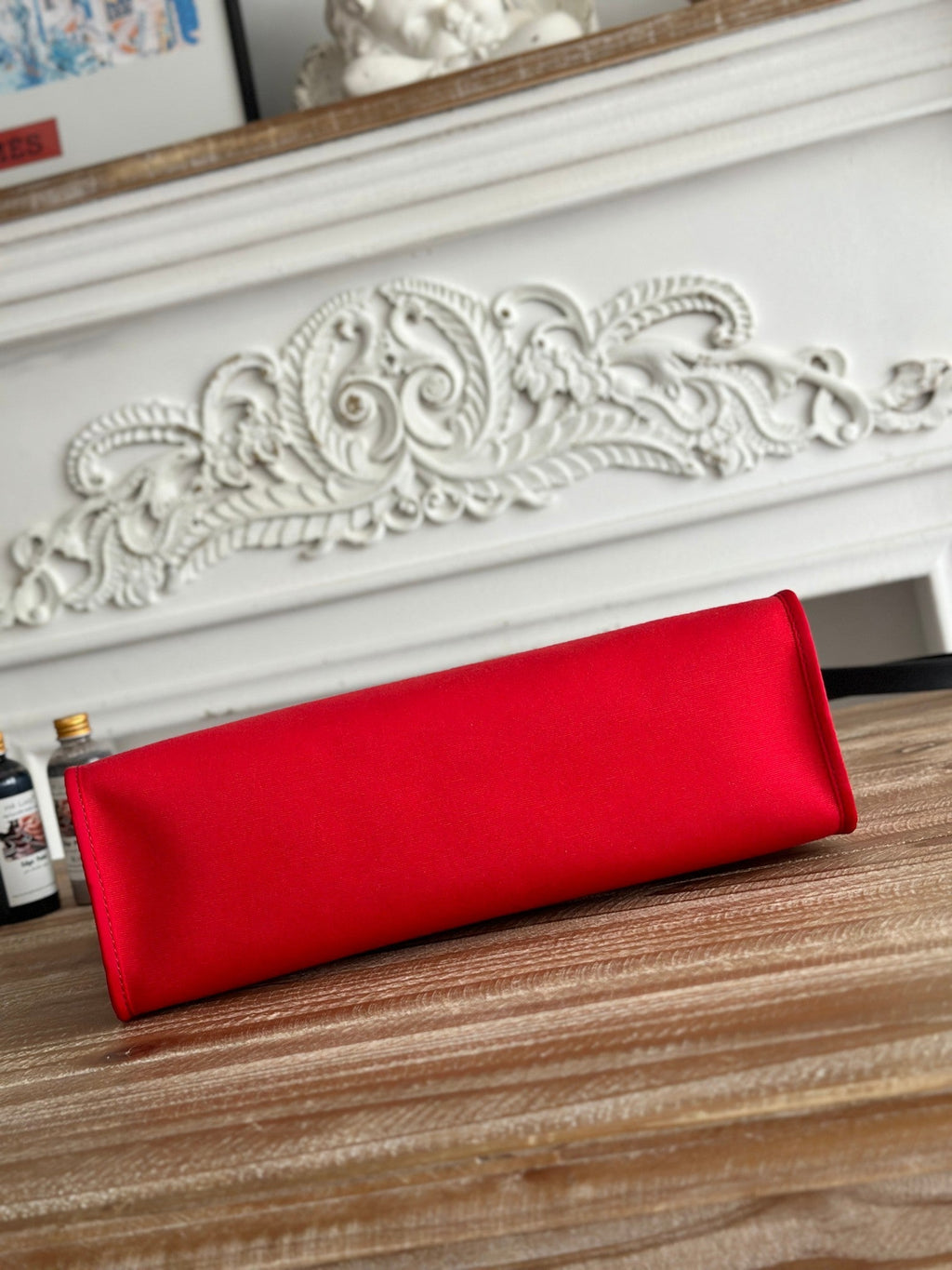 HERMES ZIP CABINE 31 BAG IN CLASSIC RED CANVAS AND BLACK CALFSKIN