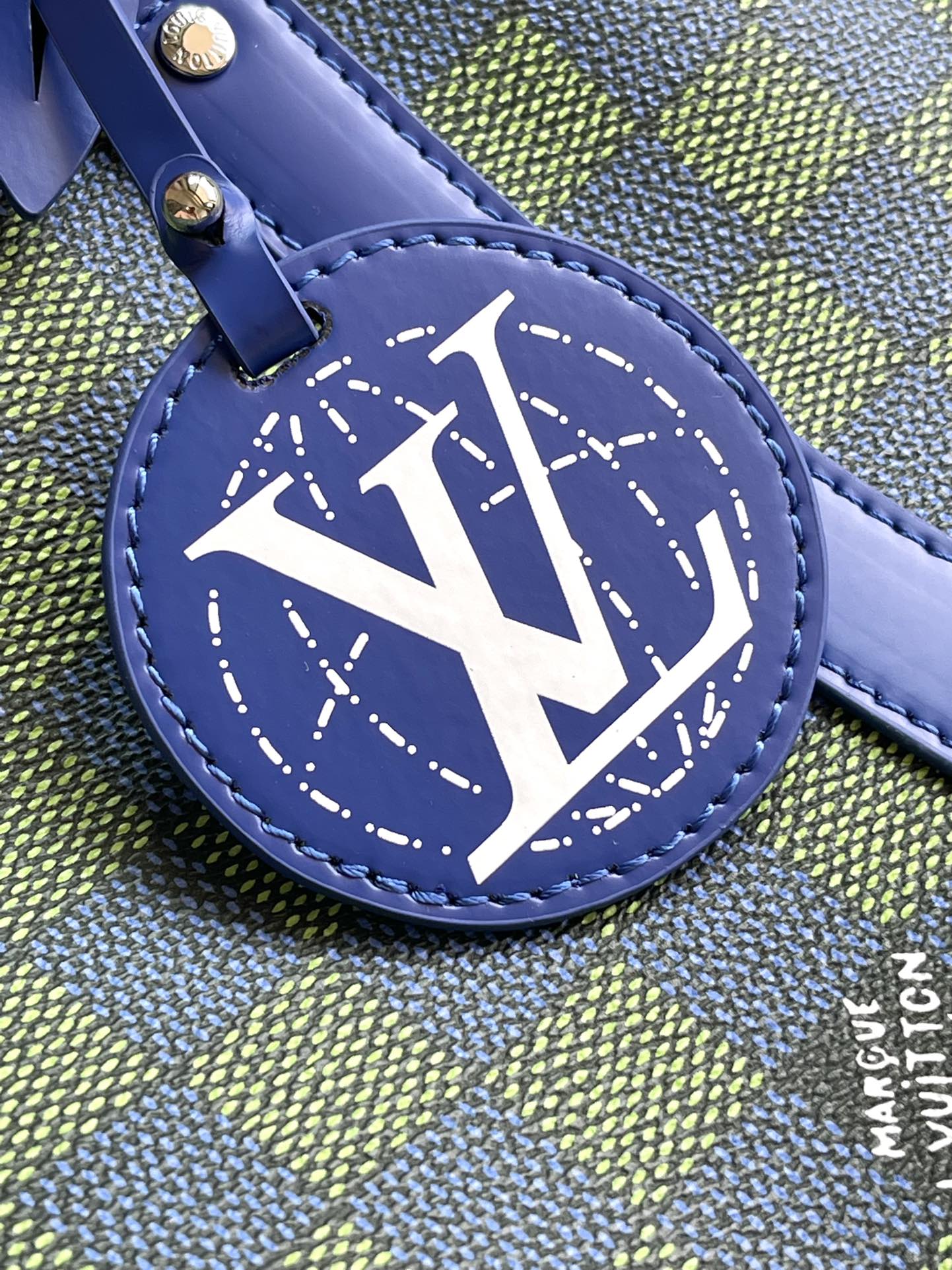 LOUIS VUITTON KEEPALL BANDOULIÈRE 45 IN BLUE GREEN DAMIER HERITAGE COATED CANVAS