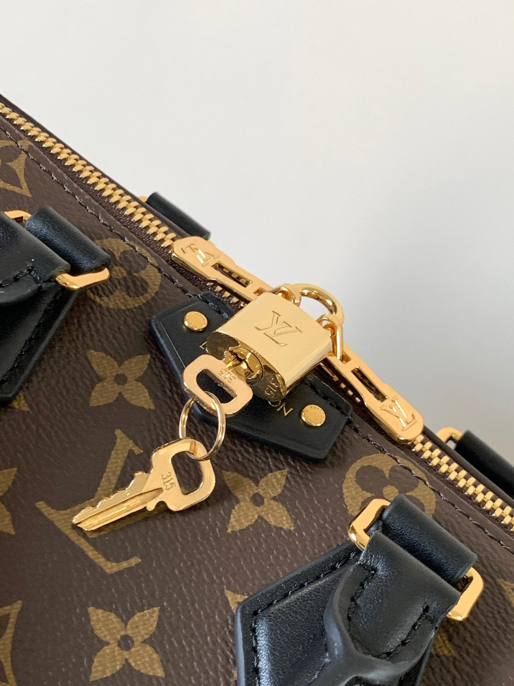 LOUIS VUITTON LV 25S SPEEDY TRUNK BAG 27 IN BROWN MONOGRAM COATED CANVAS AND BLACK CALFSKIN