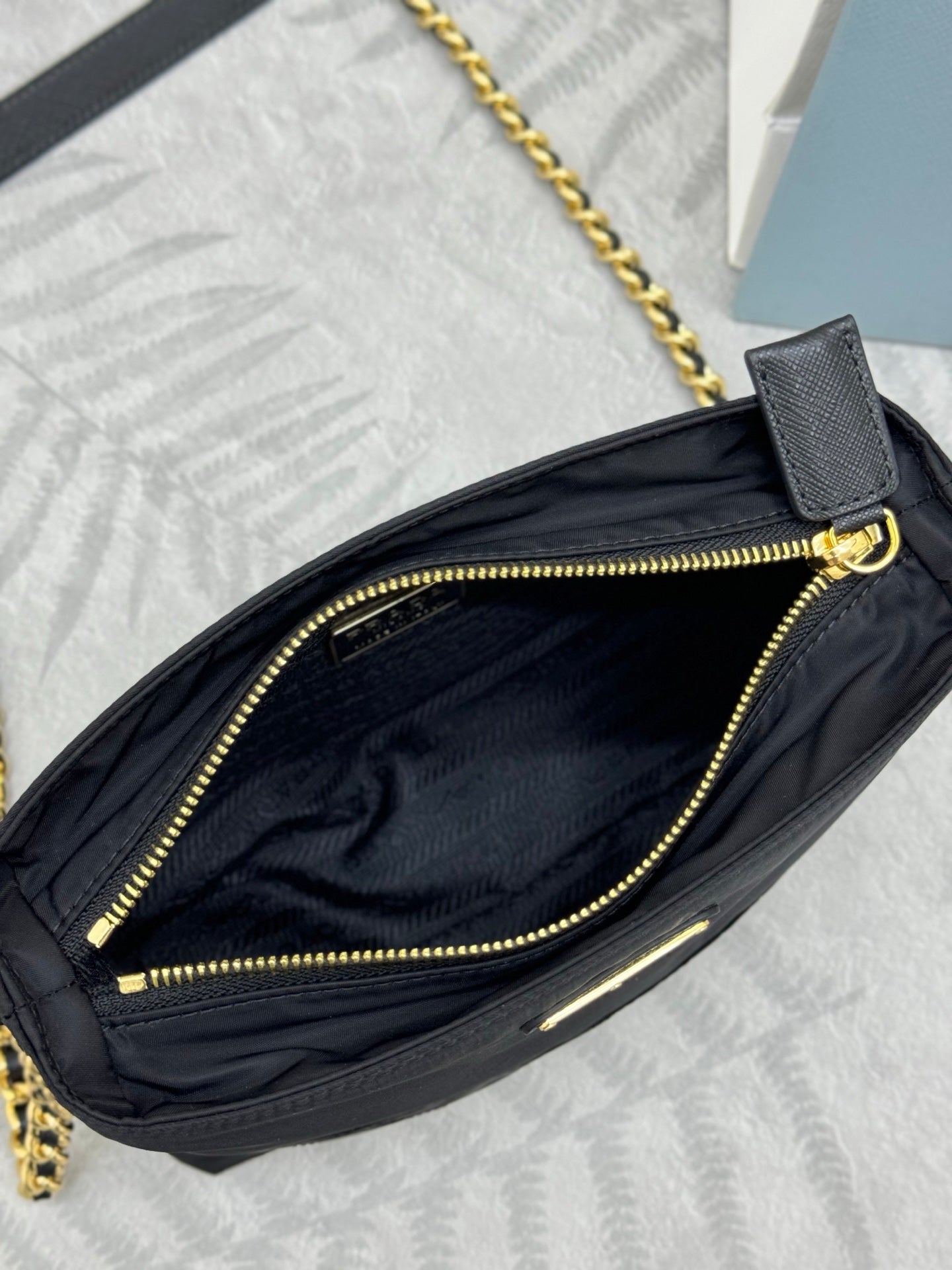 PRADA 25S CROSSBODY BAG 21 IN BLACK NYLON GOLD HARDWRE